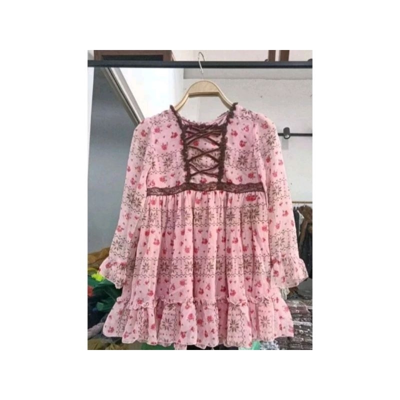 Dress Anak Ala Noni Belanda Pink Bunga