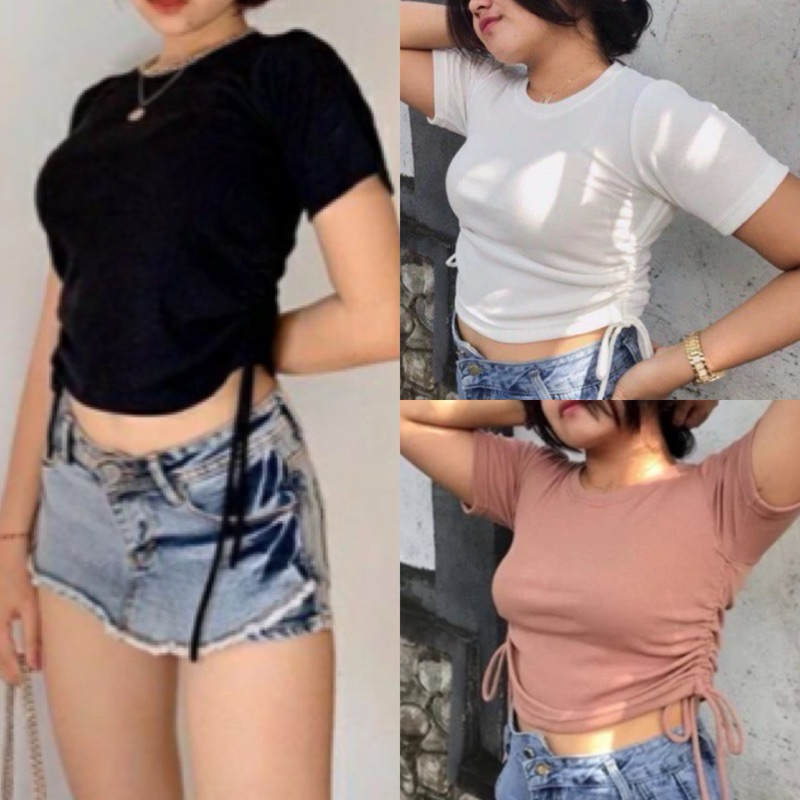 KAOS CROP POPULAR 21 RIB KERUT SAMPING KANAN KIRI/TOP RIB SERUT/RIB SERUT ORIGINAL EXPORT K31