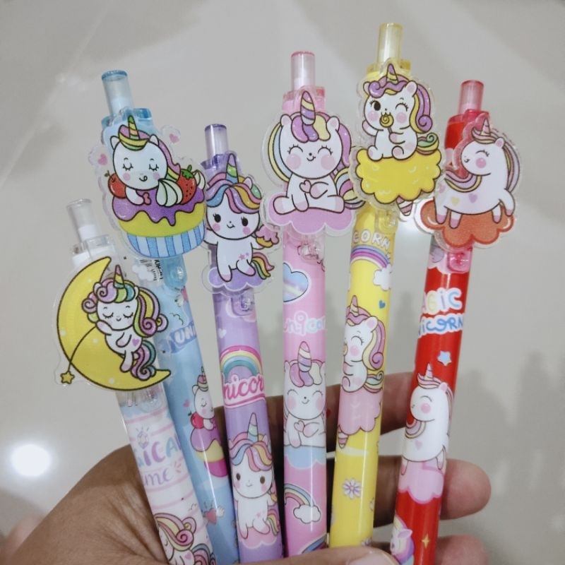 

[COD] 6 pcs pen mekanik akrilik motif unicorn