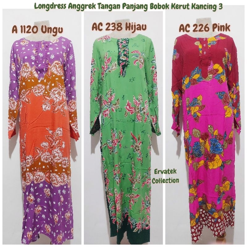 Longdress Anggrek A 1120 Karet Kancing 3 Tangan Panjang / Daster Baju Tidur Batik Halus