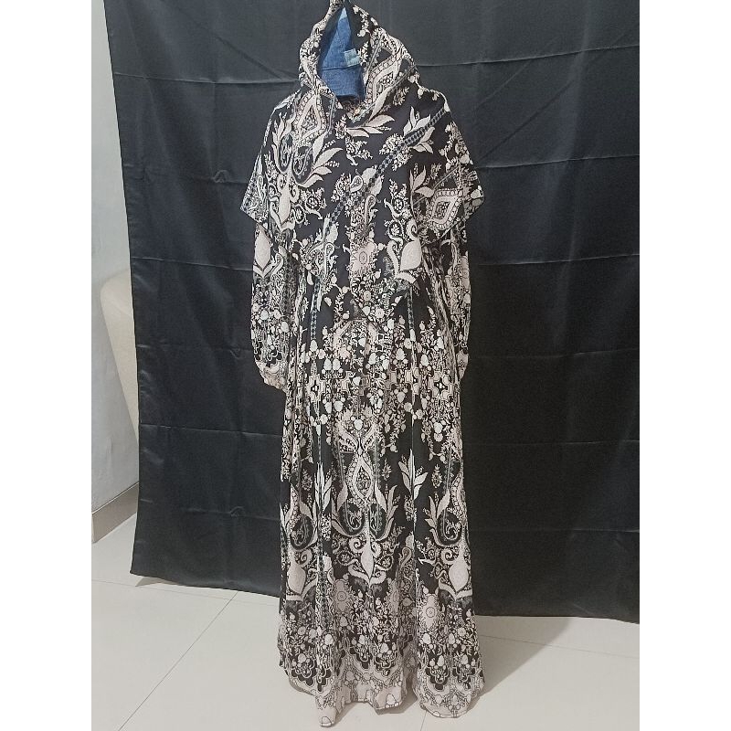 Set Gamis Jilbab Motif Daun Bunga 581-12