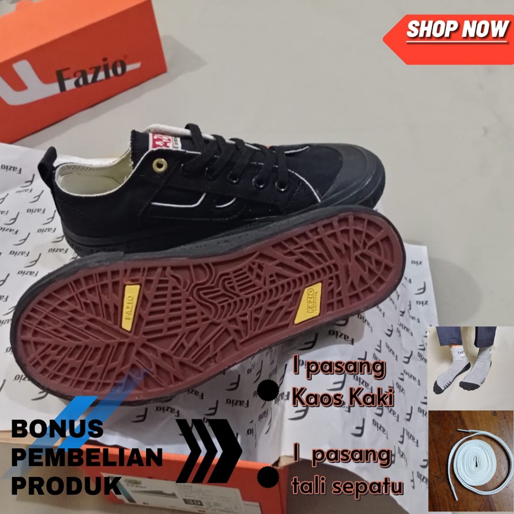 Fazio - Sepatu Unisex Efille Low Black Sneakers Pria Wanita