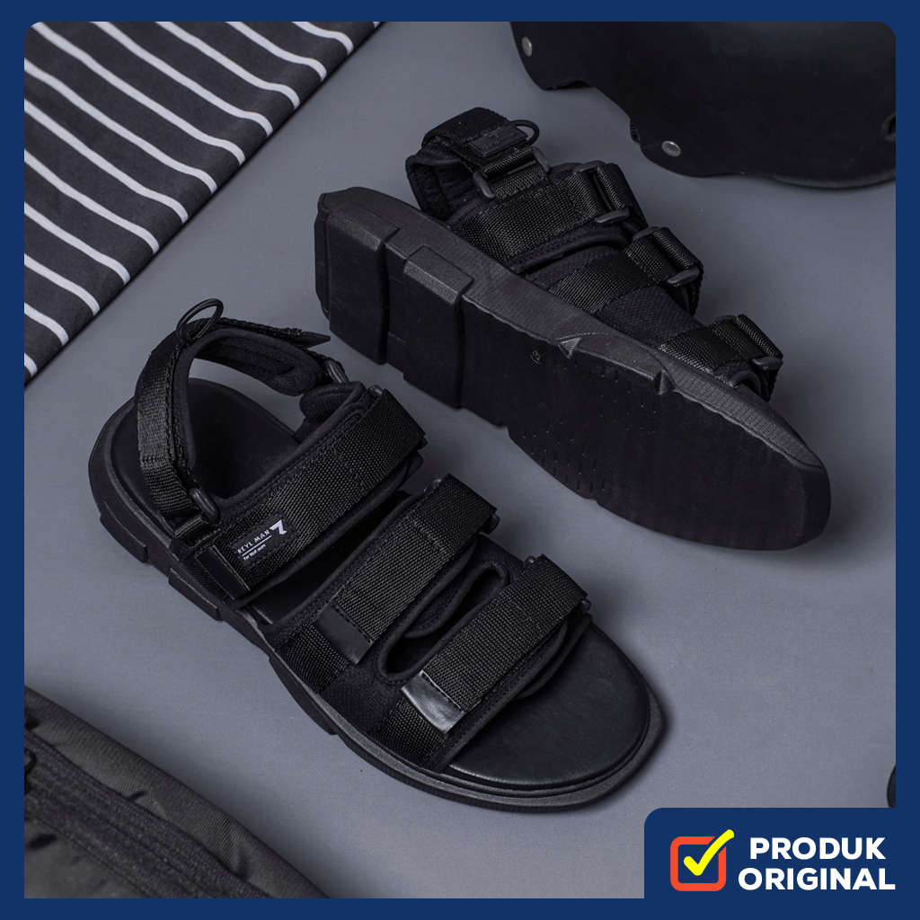SECRET FULL BLACK ORIGINAL x REYL MAN Sandal Gunung 2 in 1 Hitam Pria Casual Jalan Santai Traveling 