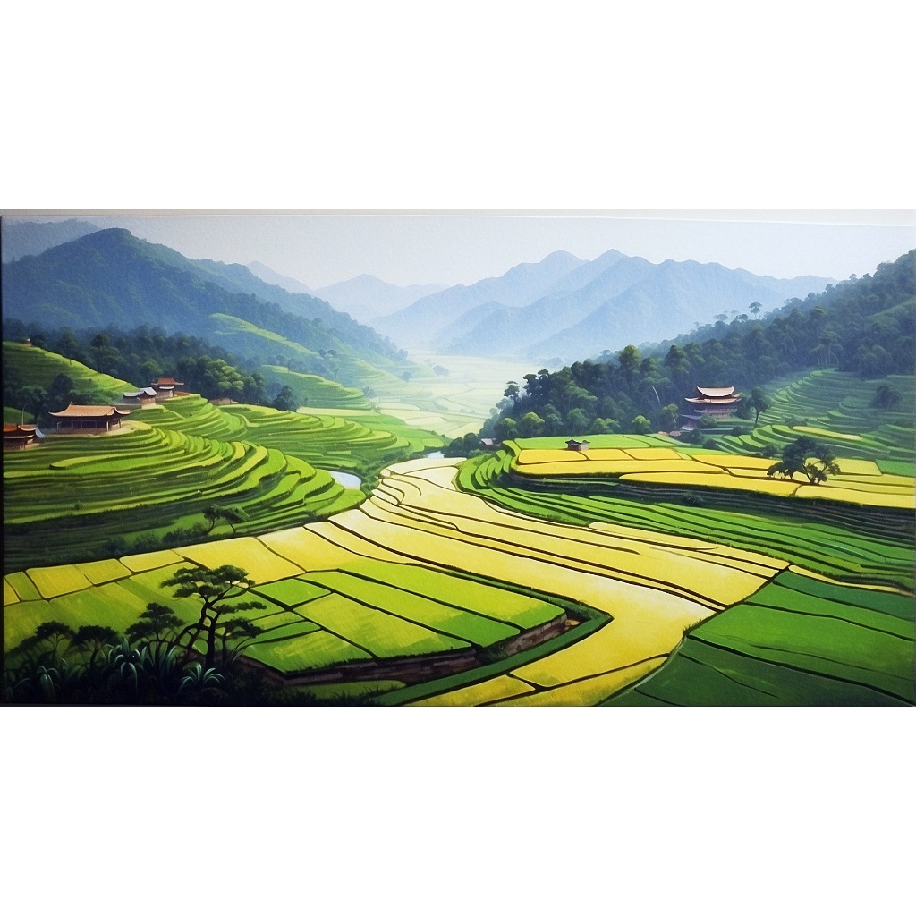 Terkini Lukisan Pemandangan Terasering Sawah yang Luar Biasa