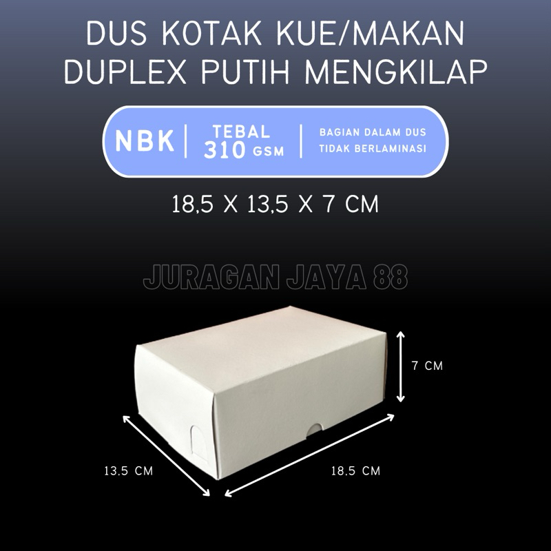 

Dus Kue / Kotak Makan Nasi (NBK) 18,5cm x 13,5cm x 7cm Duplex Putih Mengkilap (Ketebala 310gram) | Kotak Nasi / Kotak Kue