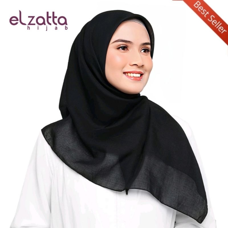 ELZATTA HIJAB HITAM POLOS TERBARU 2024 / KERUDUNG SEGIEMPAT ELZATTA HIJAB POLOS / ELZATTA SCARF