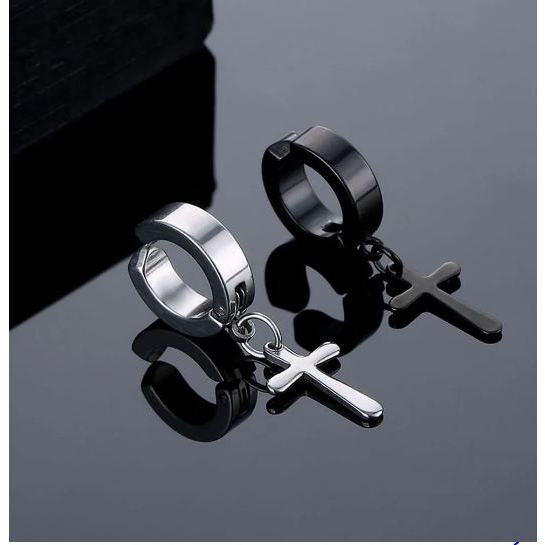Anting Jepit Salib Polos Pria / Anting Bulat Tanpa Lubang Telinga Palsu Bahan Anting Titanium Steel 