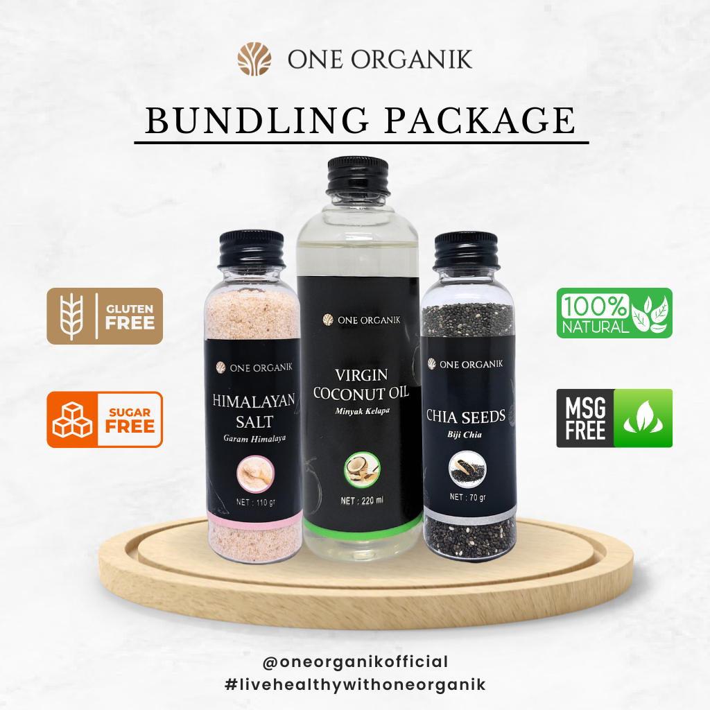 

Paket Bundling One Organik | (Chia Seeds 70 gr - Himalayan Salt 110 gr - VCO 220 ml)