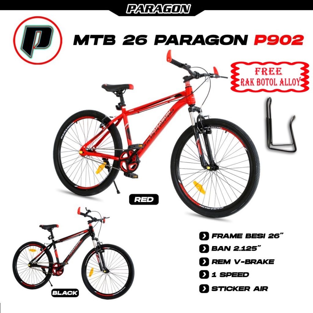 SEPEDA GUNUNG / MTB 26" DEWASA PARAGON P902 1 SPEED FREE RAK BOTOL ALLOY