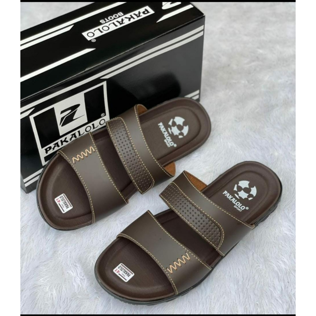 Sandal Pakalolo Pria Original 100% Kulit Asli Motif Selop Terbaru Hitam Tan Coklat Murah | Modern | 