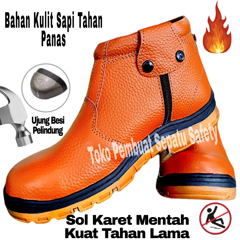 Sepatu Safety Sepatu PLN Sopir Ekskafator Risleting Kulit Sapi Asli Tahan Bakar Ujung Besi Keselamat