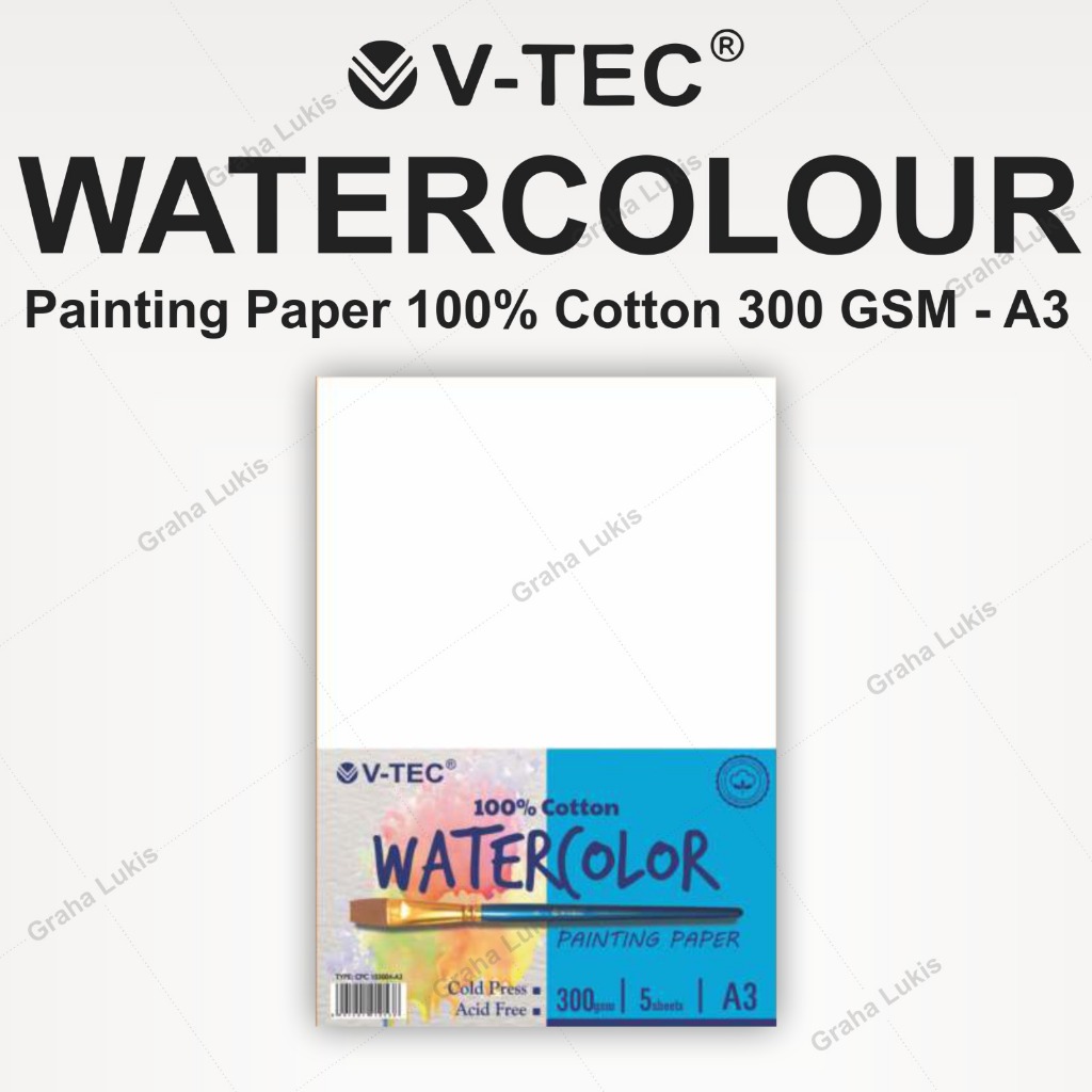 

V-TEC 100 % Cotton Watercolour Paper A3 300 Gsm - Lembaran
