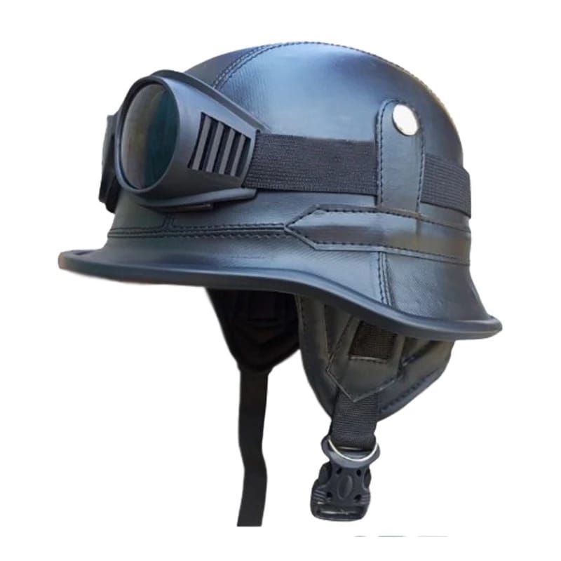 ​Helm Chips Retro Model Jerman Bahan Kulit Sintetis Free Kacamata Goggle Hitam - Helm Klasik Motor C