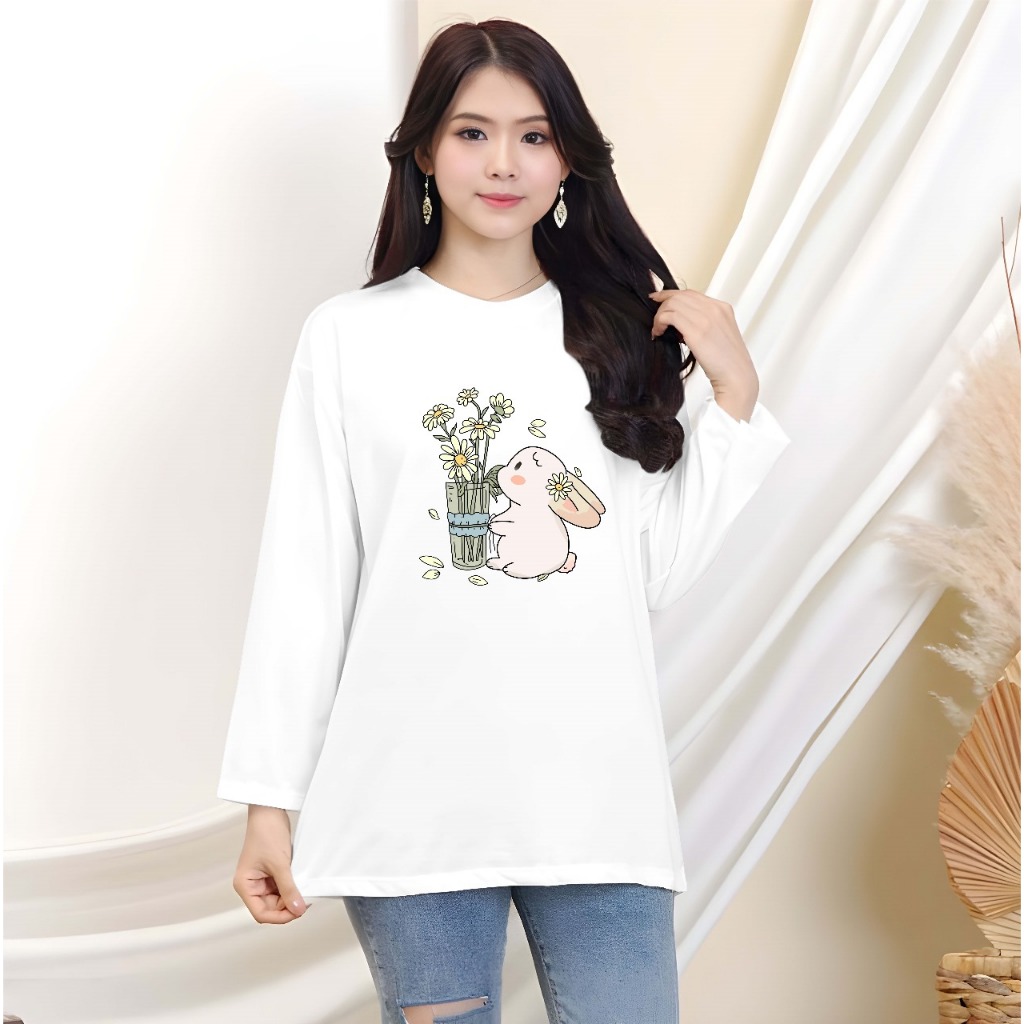 Kaos Oblong Oversize Wanita Dewasa/ Kaos Oblong Lengan Panjang/ Kaos Oblong Wanita/ Kaos Bermotif