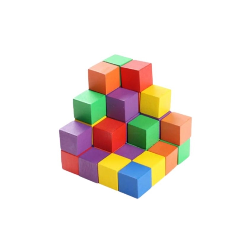 (Bisa Cod) Mainan Montessori Kubus 100Pcs Balok Kayu Susun 2Cm Warna Warni