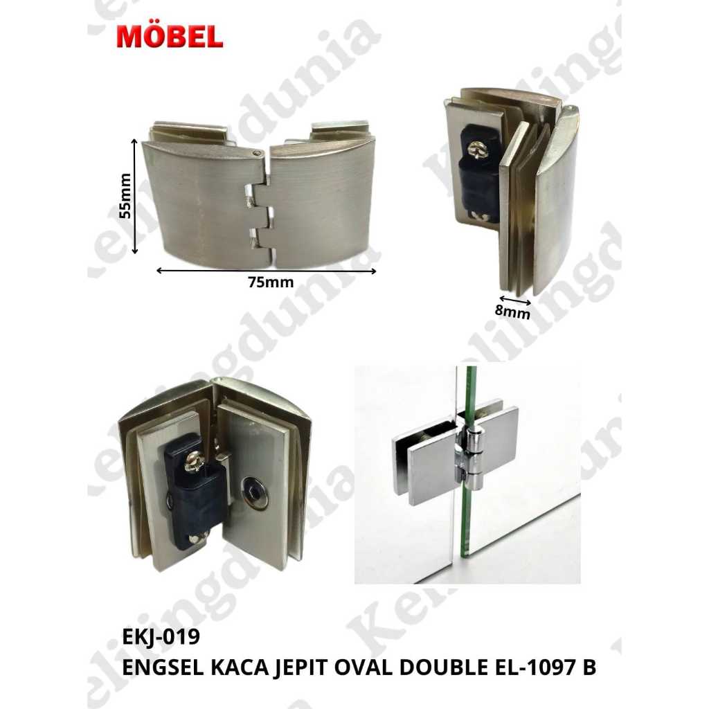 Engsel Jepitan Ambalan Kaca Etalase Pintu Kaca Oval Double EL-1097 B