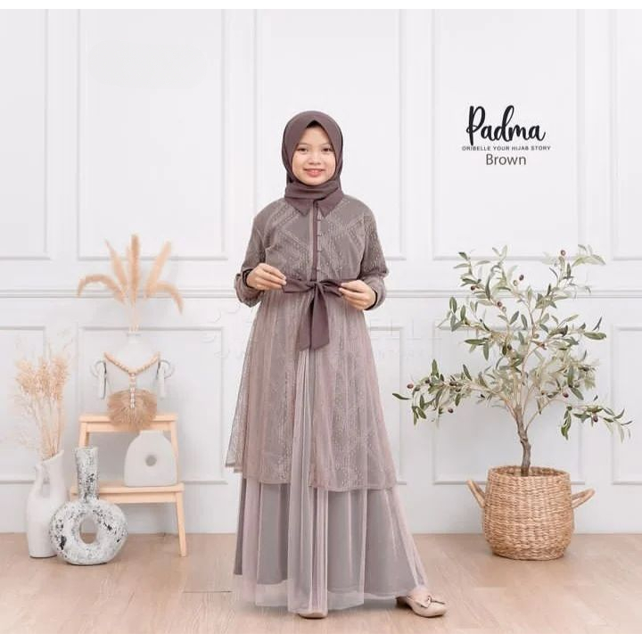 Best Seller Padma syari + Hijab Gamis Anak Terbaru 2024 Lebaran Wanita / Bahan cringkle mix brokat M