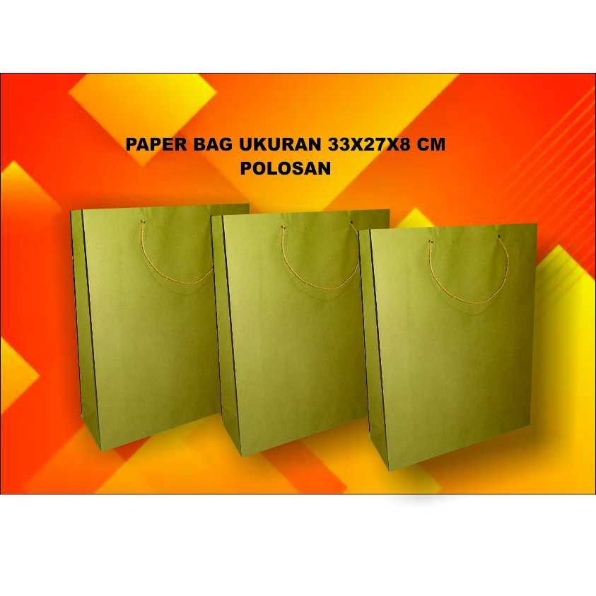 

PAPER BAG COKLAT POLOSAN UKURAN 33X27X8 CM /TEMPAT KADO/ TEMPAT SOVENIR, TANPA MINIMAL ORDER