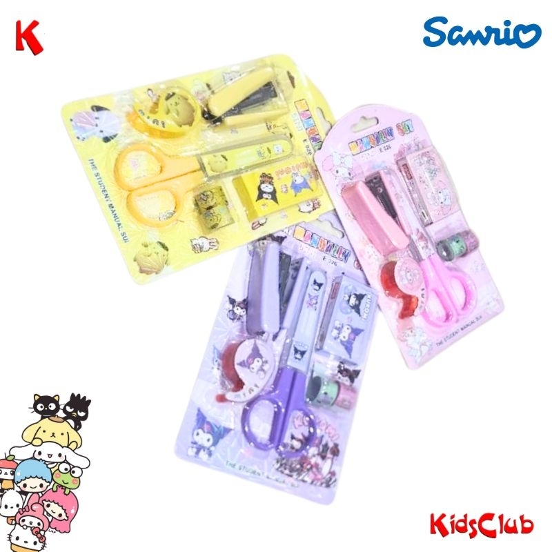

stationary set Gunting, Steples, Isolatip/ Solatape, refill, stiker, dan tempatnya