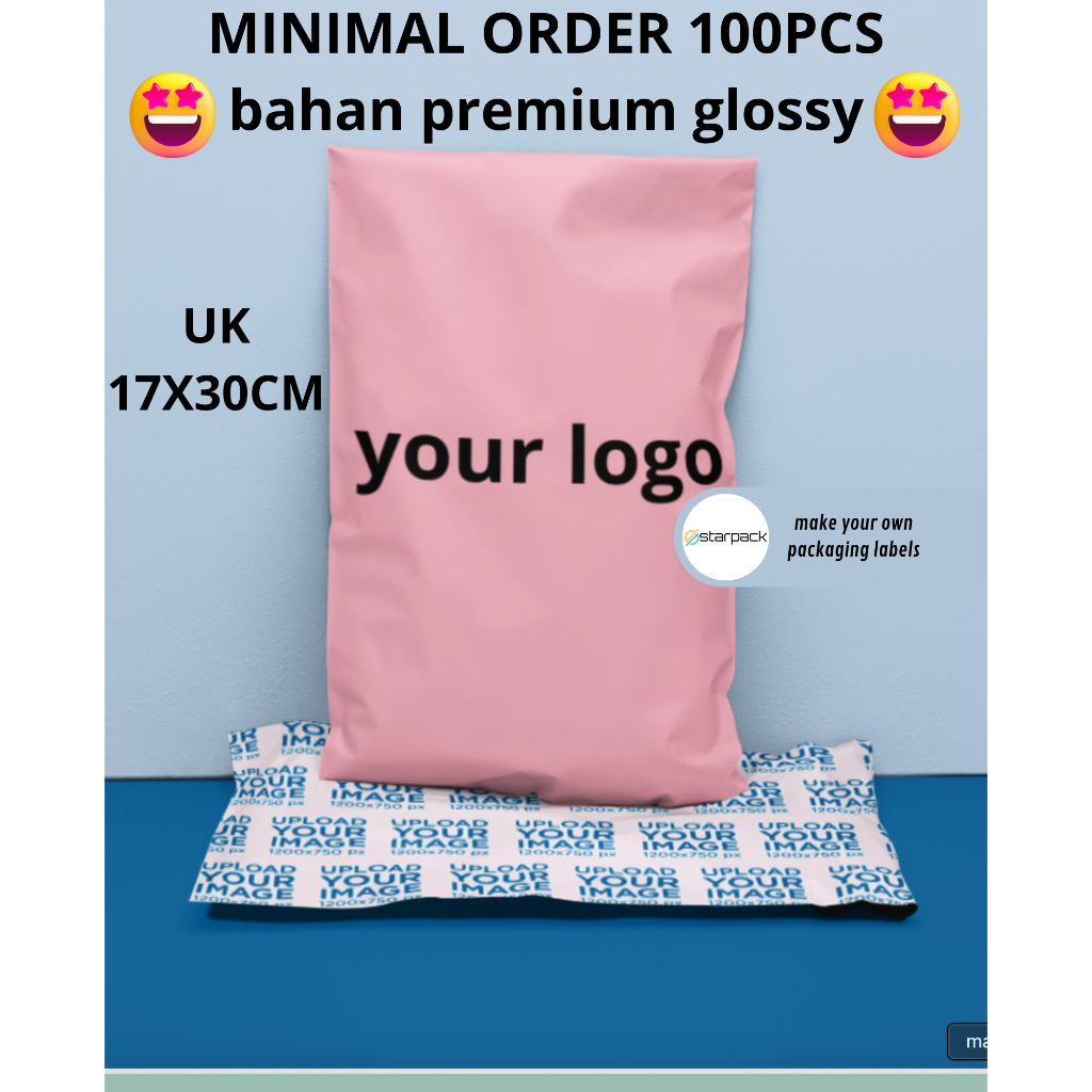 

plastik polymailer 17x30cm +custom sablon logo polymailer +free editing logo (harga per pcs)