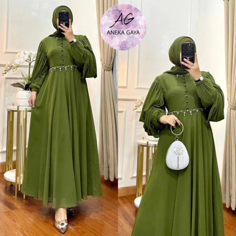PROMO GAMIS LEBARAN MODEL LENGAN BALON MUTIARA MEWAH TERBARU