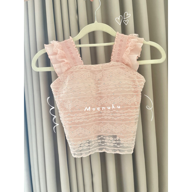 Moenuku Tanktop Crop Top Manik Manik Renda Seksi Cute Chic Style Tbk