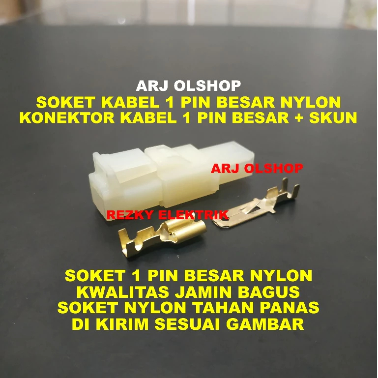 SOKET KABEL MOTOR 1 PIN BESAR - 1 SET + SKUN KABEL / SOCKET KONEKTOR KABEL MOTOR MOBIL 1 PIN BESAR/ 