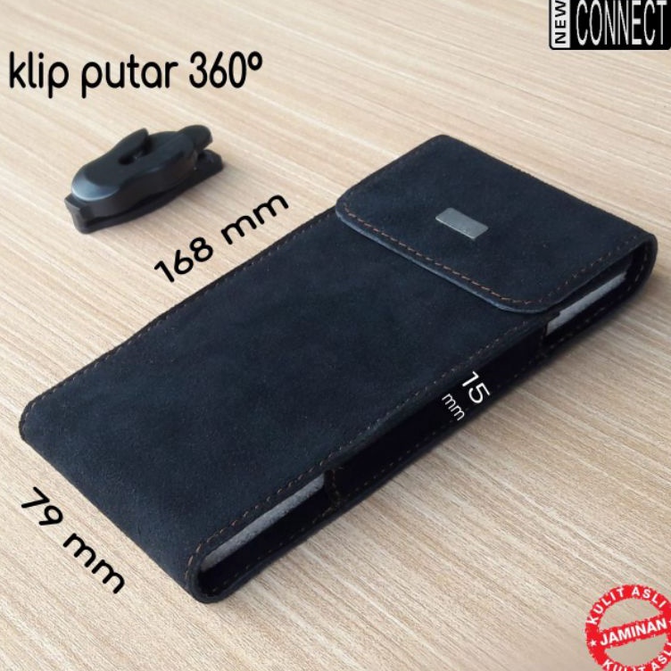 lF Dompet hp pinggang kulit asli klip putar