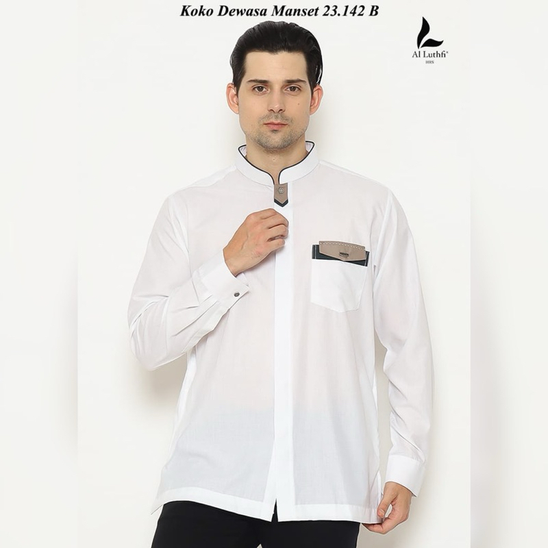 AL LUTHFI Baju Koko Premium Putih Lengan Panjang Manset ~ Kemko Putih Terbaru Al Luthfi Cotton Premi