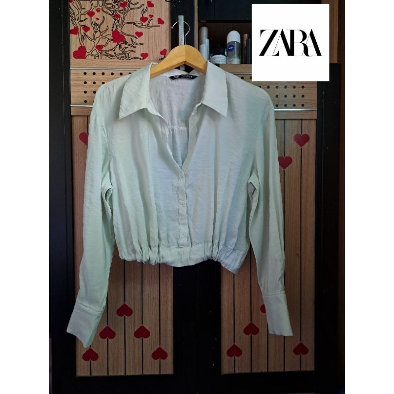 [PRELOVED/THRIFT] KEMEJA CROP WANITA POPLIN ZARA ORIGINAL KOREAN STYLE