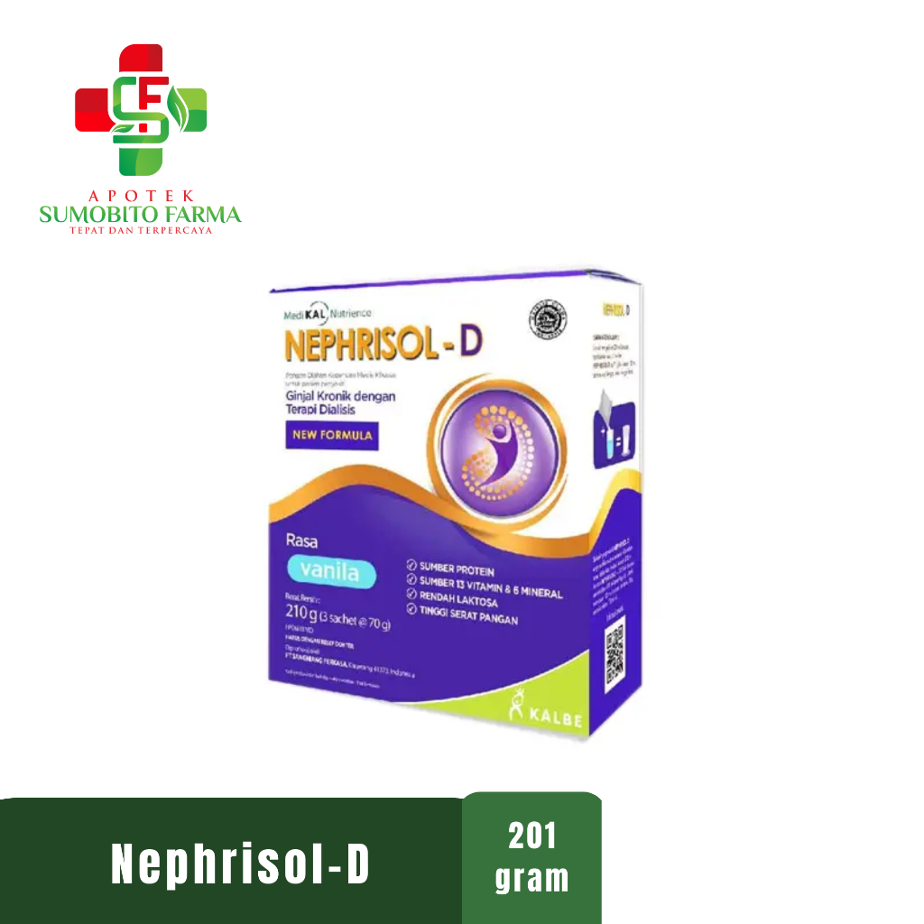 

Nephrisol-D Vanilla 210gram - Nutrisi Khusus Pasien Ginjal Kronik HD/CAPDA