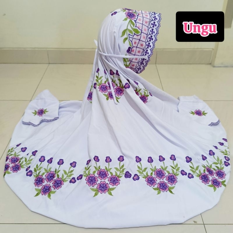 Mukena Bordir Terusan Dewasa Langsungan Mukenah Lajuran Putih  Bahan Katun Permium Lajur Fashion Mus