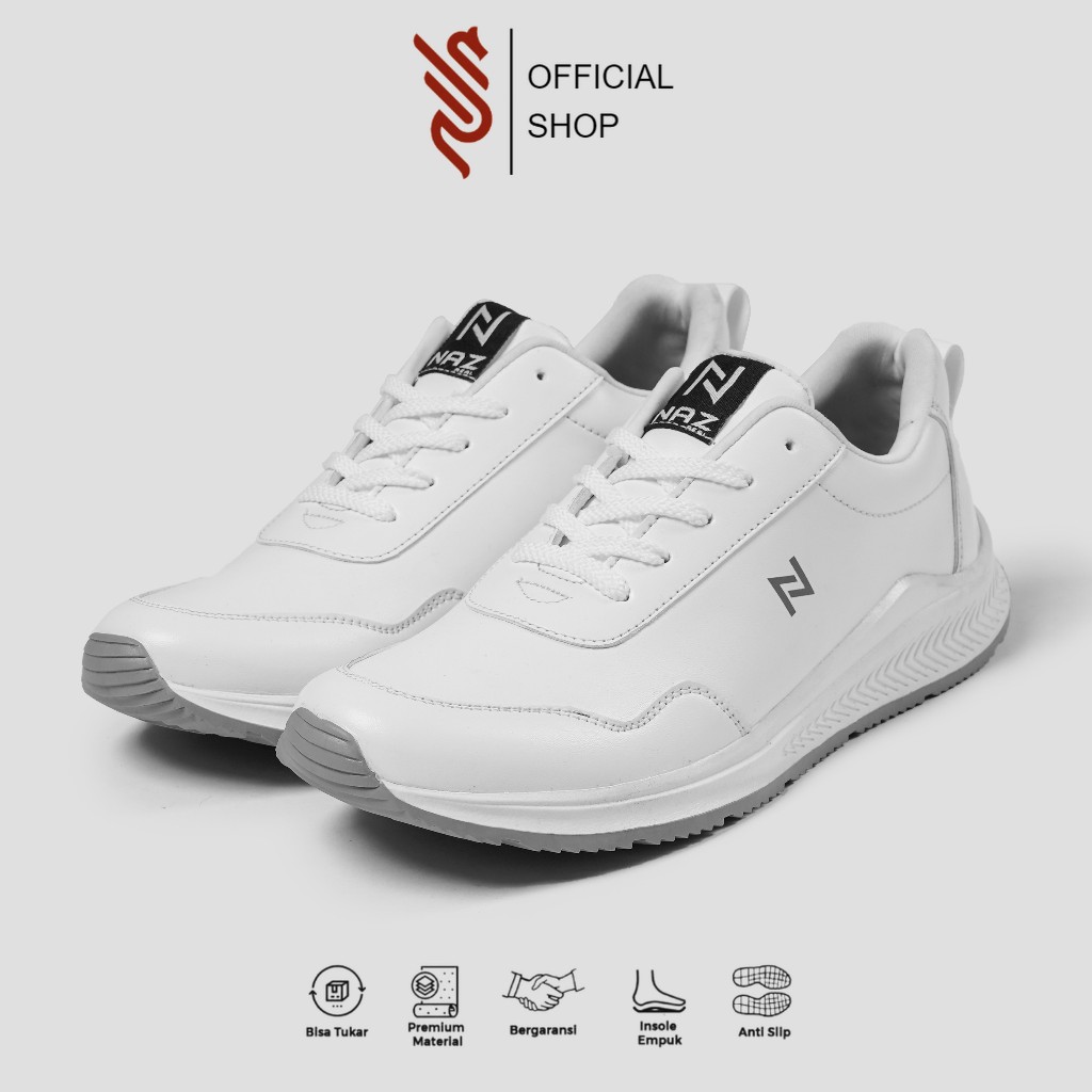 ELGIN - Sepatu Sneakers Pria Putih Polos Casual Sepatu Olahraga Sport Running Shoes NAZ Original