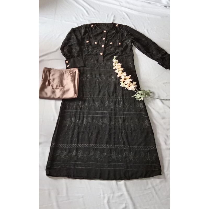 gamis sifon bordir hitam