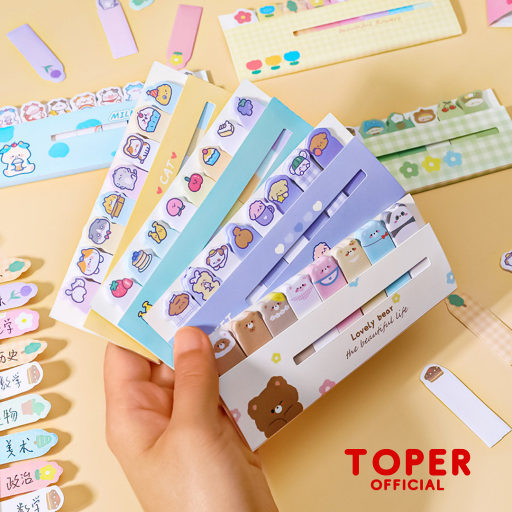 

TOPER Sticky Notes 8 in 1 Isi 120 Lembar Pembatas Buku Penanda Halaman Lucu Motif Kartun Berwarna Full Color Stick Note Memo