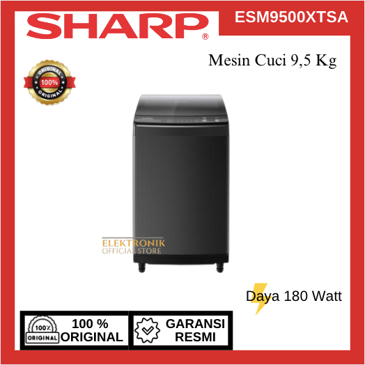 SHARP MESIN CUCI 1 TABUNG ESM9500XTSA 9,5KG/ESM-9500XTSA/ESM 9500XTSA/SHARP MESIN CUCI/MESIN CUCI SH
