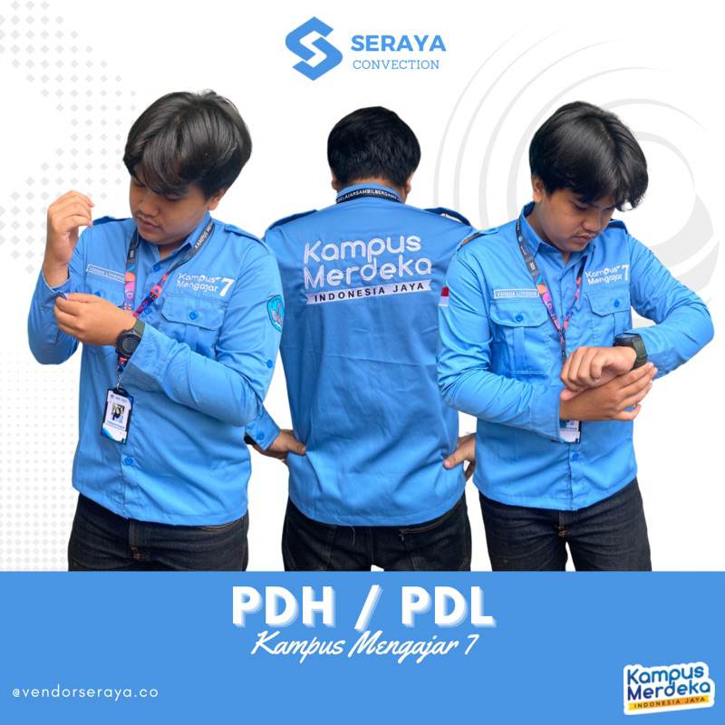 PAKET PDH Kampus Mengajar 8 (FREE GOODIEBAG, GANCI & STICKER) | PDH Biru Denim | Lanyard ID Card KM 