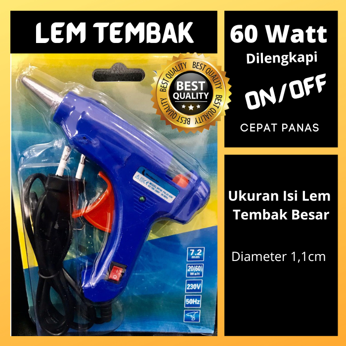 Glue Gun Lem Tembak 60W 20W Saklar ON/OFF Diameter Kecil 7mm Besar 1,1 cm Alat lem kerajianan bahan 