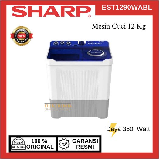 SHARP MESIN CUCI 2 TABUNG EST 1290WABL12 KG/EST-1290WABL/EST 1290WABL/SHARP MESIN CUCI/MESIN CUCI SH