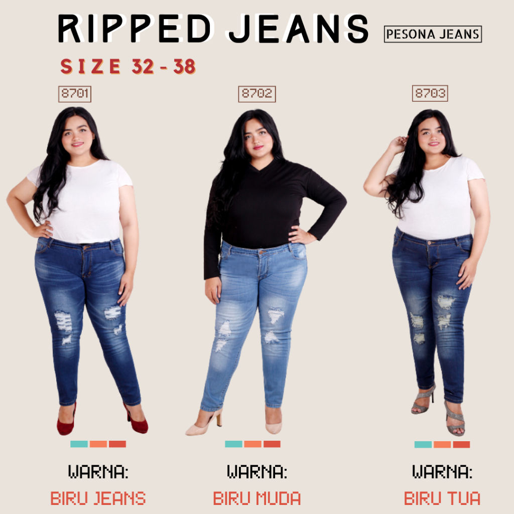 JSK Celana Soft Jeans Ripped Skinny Soft Jeans Stretch Denim Model Sobek Panjang Cewek Wanita Big Si