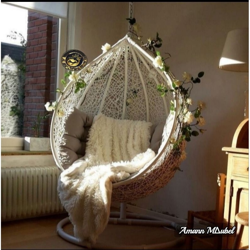 Ayunan Gantung Besi/Kursi Gantung Besi Santai Anak-anak Dewasa Rattan Sintetis Model Ayunan Pear Mur