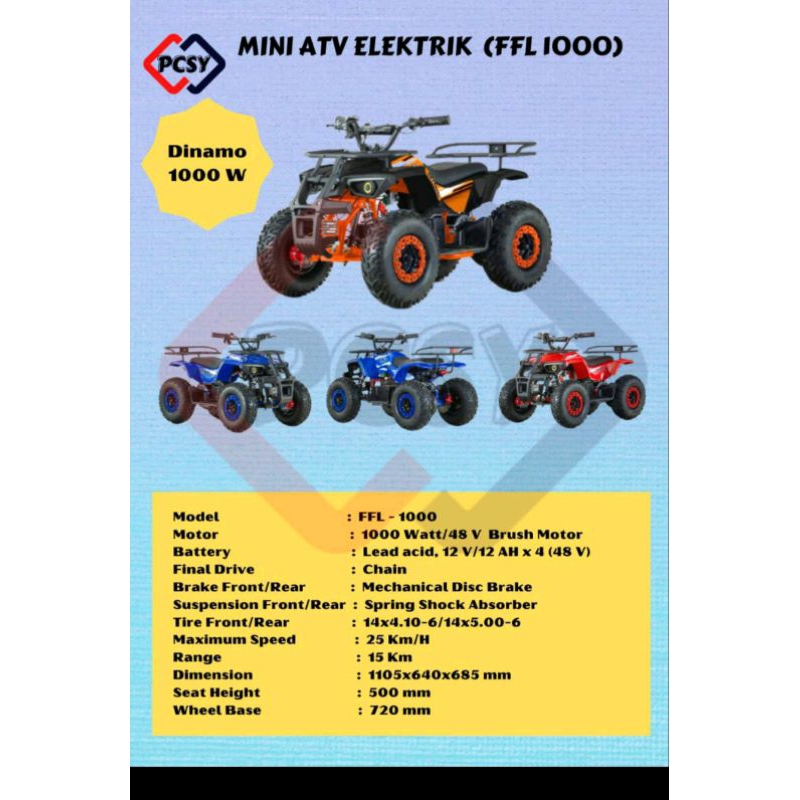 MOTOR ATV ELEKTRIK 1000WATT 48 VOLT~MAINAN MOTOR  ATV ELEKTRIK