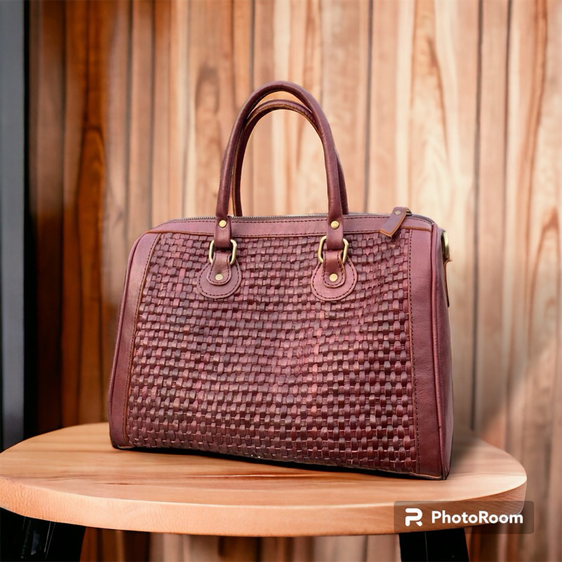 Tas kulit anyam speedy handbag-tas kulit anyam handbag-tas boston anyam