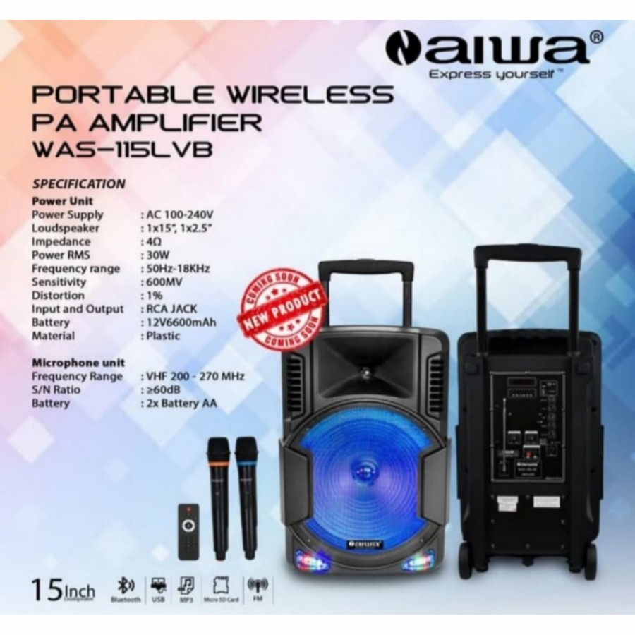 SPEAKER PORTABLE AIWA 15 INCH WAS 115 LVB BLUETOOTH