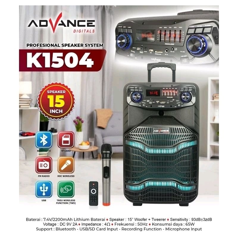 Speaker Portable 15 Inch K1504 Advance 1 Mic