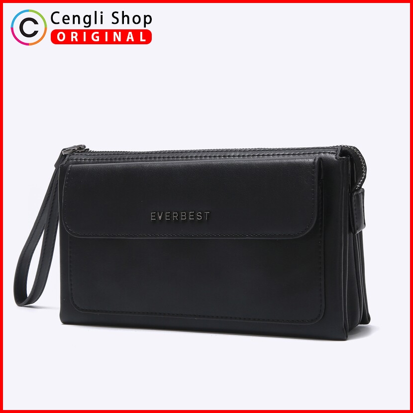 EM13 TAS KECIL PRIA EVERBEST CLUTCH BAG ORIGINAL KULIT ASLI ORI BRANDED HITAM