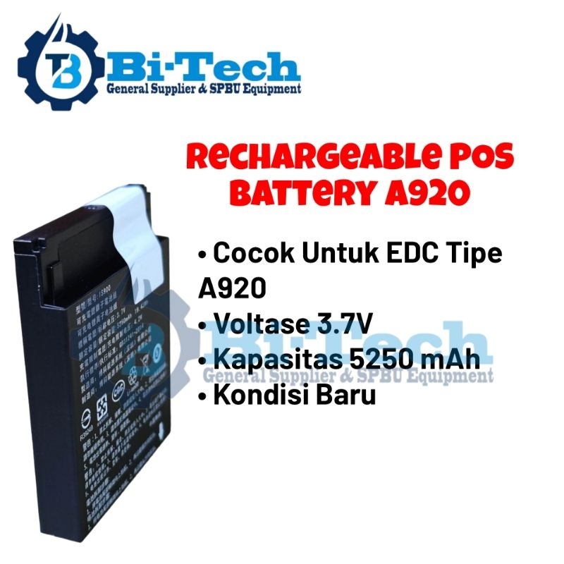 Baterai POS Android EDC PAX A920 Rechargeable Battery POS A920 Baterai Mesin EDC A 920