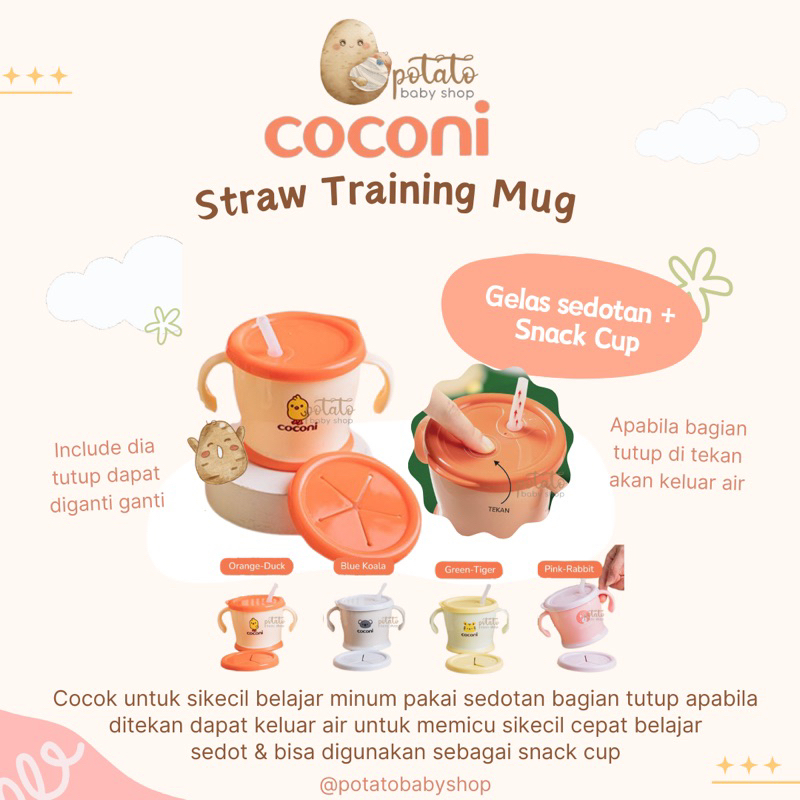 Coconi Early-age Straw Training Mug - Mirip Richell Cup de Mug Gelas Sedotan Bayi Anak / Gelas Belaj