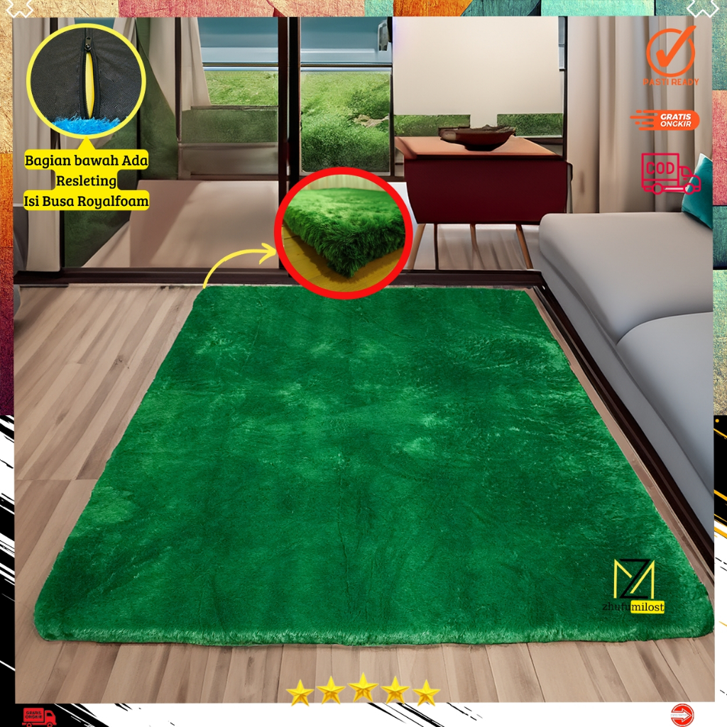 Karpet Bulu Rasfur Polos 150x100x2.5cm / Karpet Bulu Empuk / Karpet  premium/ Kasur Lantai