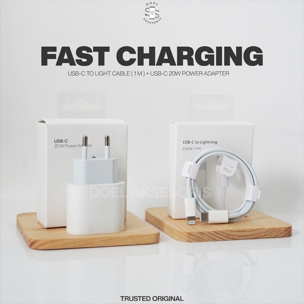 Fast Charging 20 Watt - USB C To Lightning 1 Meter & USB-C Power Adapter 20 Watt ( Kabel Nempel Magn